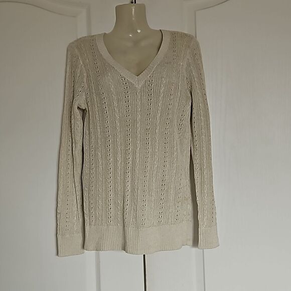 Banana Republic Women's Knitted V-neck Long Sleeves Sweater XS Pearl White - Picture 2 of 16